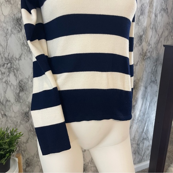 VTG Lacoste Sweater Ladies Medium Collared 40 8 Navy Striped Long Sleeve Shirt - Picture 4 of 8
